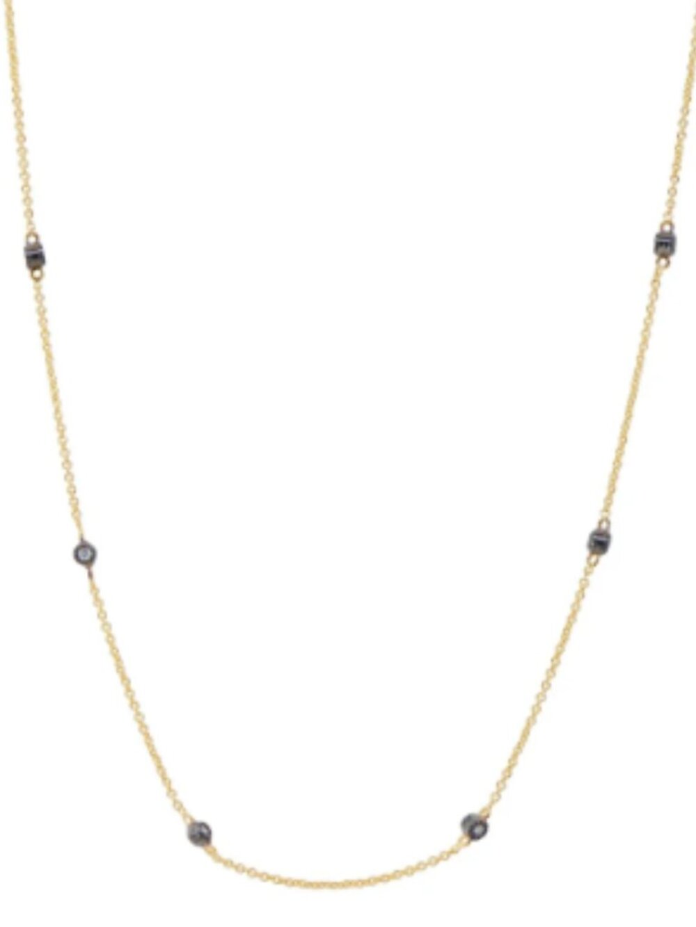 FREIDA ROTHMAN 24" Bezel Set Station Necklace in Gold & Black NWT $295 MSRP
